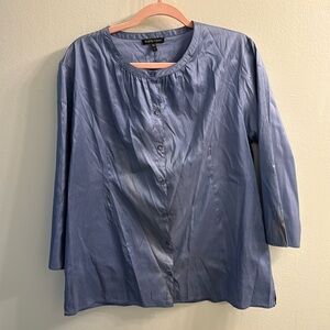 EUC Eileen Fisher Silk Blouse; 3/4 length sleeve: 100% Silk; blue; size Large